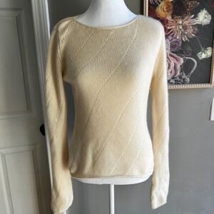 Ann Taylor Cream 100% Cashmere Sweater Size Small *sleeves stretch